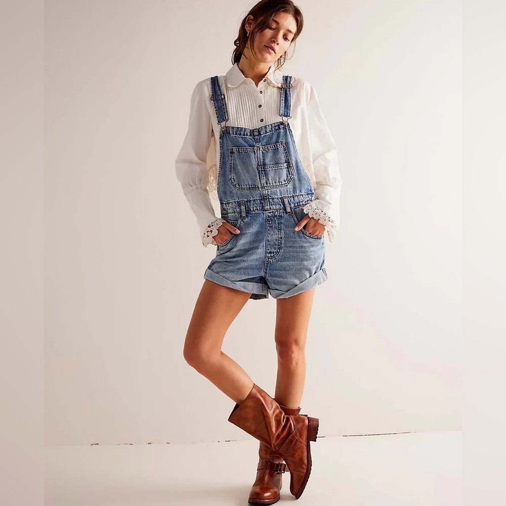 Free People Light Blue Denim Short Overalls